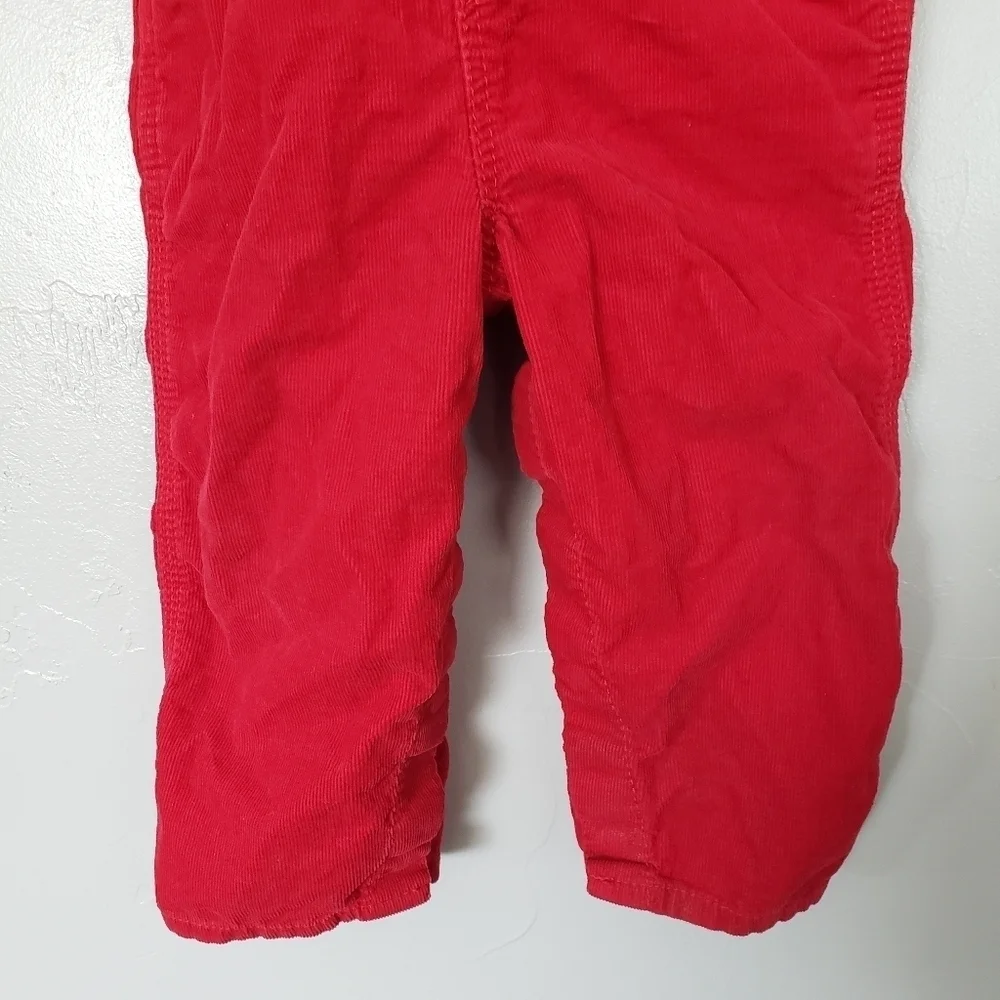 Oshkosh Baby Girl 18 Months Red Ribbed Corduroy Overalls White Bow